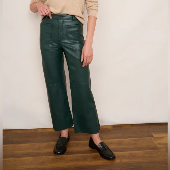 WYSE London Jules Faux Leather Trouser Pants - Bottle Green With Pockets Size 0 - Picture 1 of 10